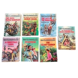 Great Illustrated Classics Series Lot Of 7 Books Robin Hood Secret Garden
